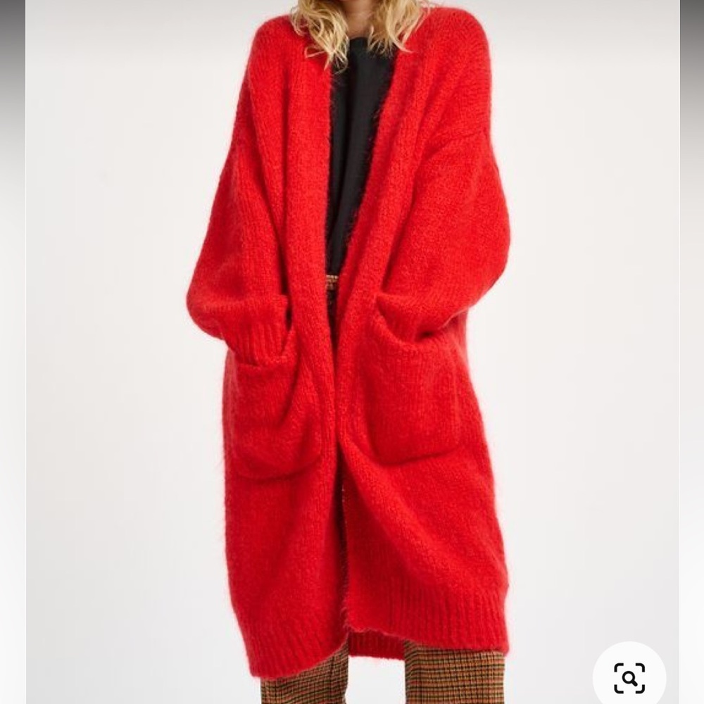 Essentiel Antwerp Cruzco Vibrant Fireman Red Cozy Long Cardigan! $330